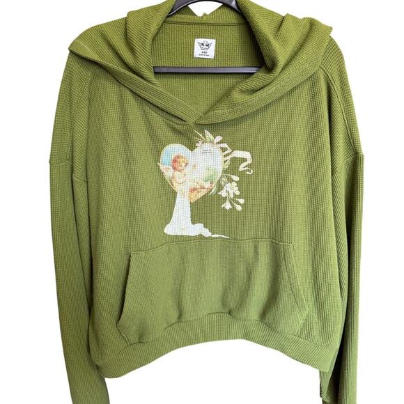 Boys Lie Perpetual Feelings Thermal Hoodie Sweatshirt Olive Green One Size - Picture 5 of 14